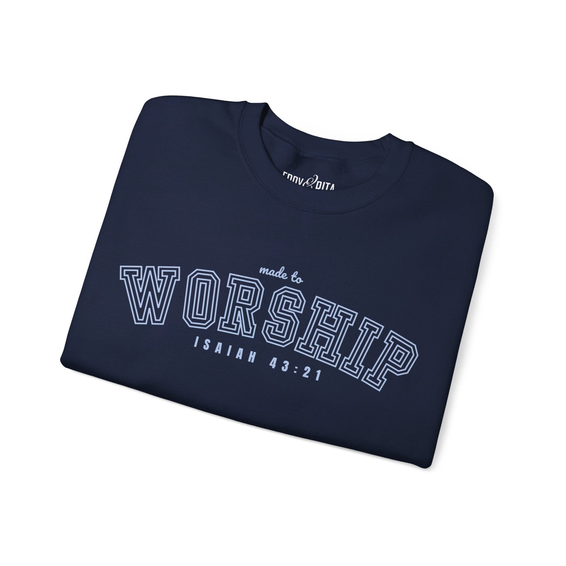 Women's Heavy Blend Sweatshirt – "Made to Worship Isaiah 43:21" Faith-Inspired Graphic Sweatshirt