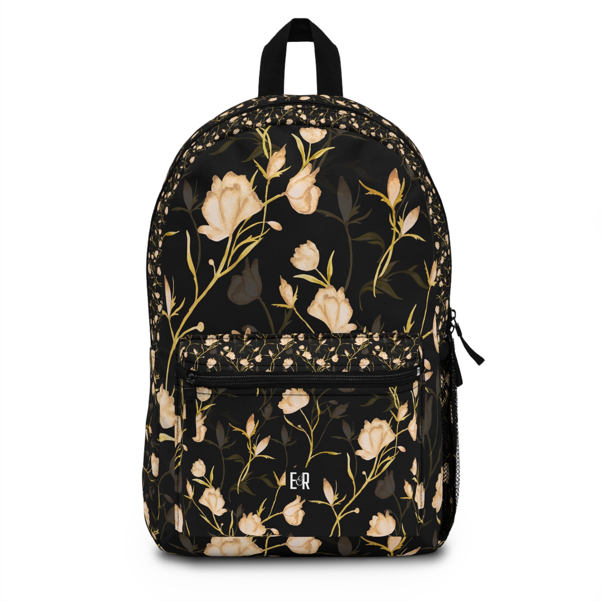 Eddy and Rita Women's Black Backpack with Cream Floral Design - Premium Designer Bag for Stylish Moms