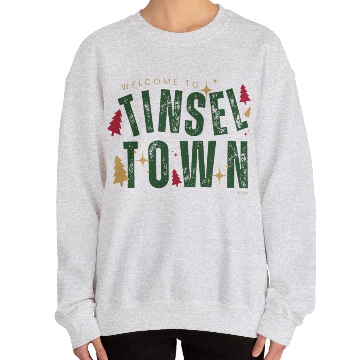 Women's Heavy Sweatshirt – "Tinsel Town" Fun and Festive Christmas Graphic Sweatshirt