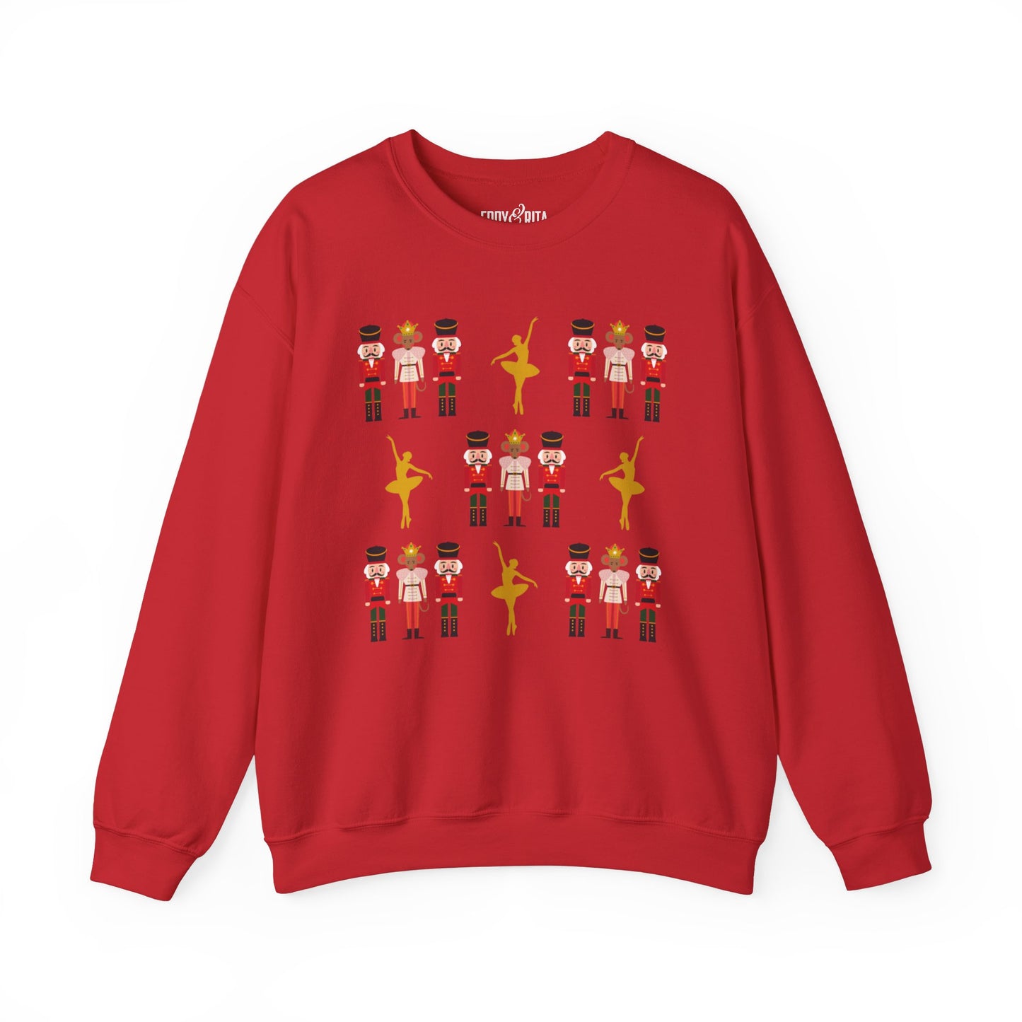 Women's Heavy Sweatshirt – "Nutcrackers with Golden Ballerina" Elegant Christmas Graphic Sweatshirt