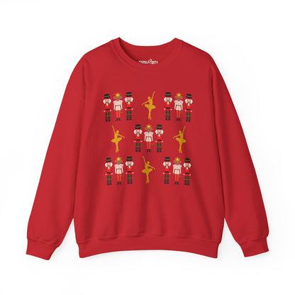 Women's Heavy Sweatshirt – "Nutcrackers with Golden Ballerina" Elegant Christmas Graphic Sweatshirt