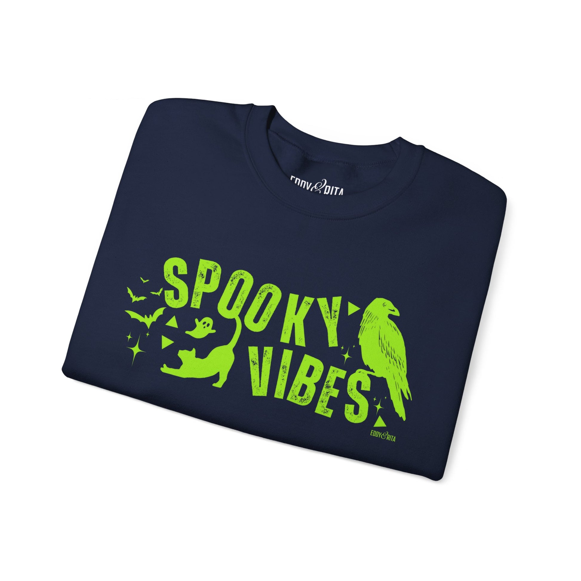 Eddy and Rita Women's Heavy Crewneck Sweatshirt - "Spooky Vibes" Halloween Graphic Pullover