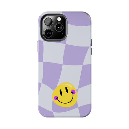 Light Purple Checked Smiley Face Cell Phone Case - Cheerful and Stylish Protective Cover