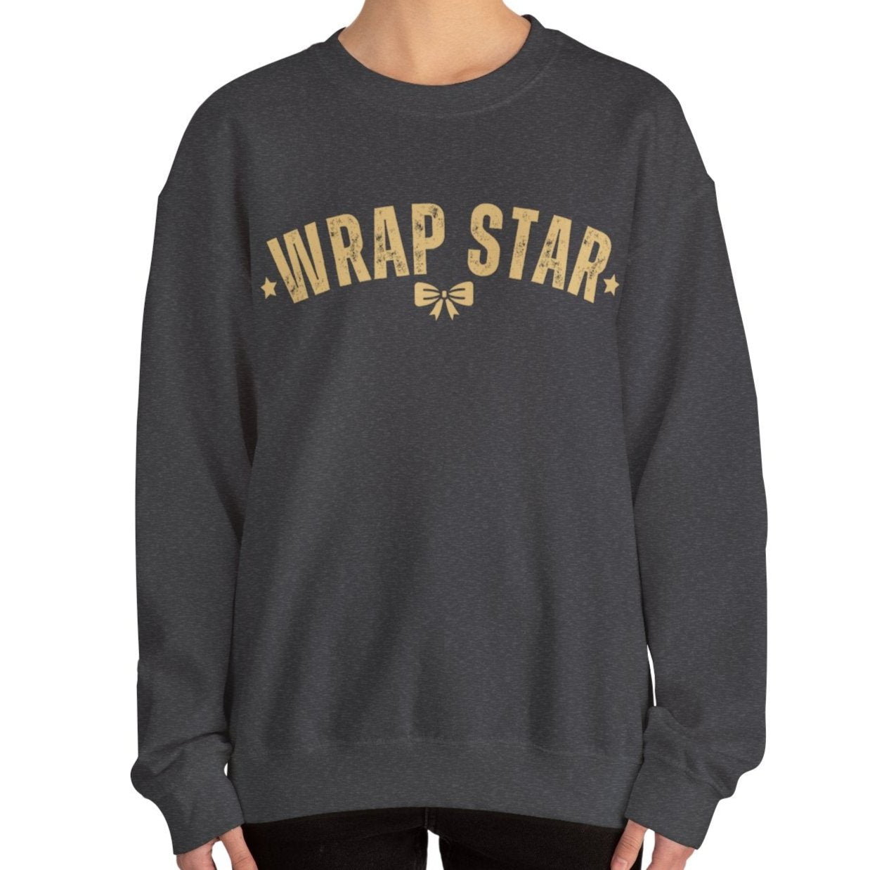 Women's Heavy Sweatshirt – "Wrap Star" Fun Holiday Gift Wrapping Graphic Sweatshirt