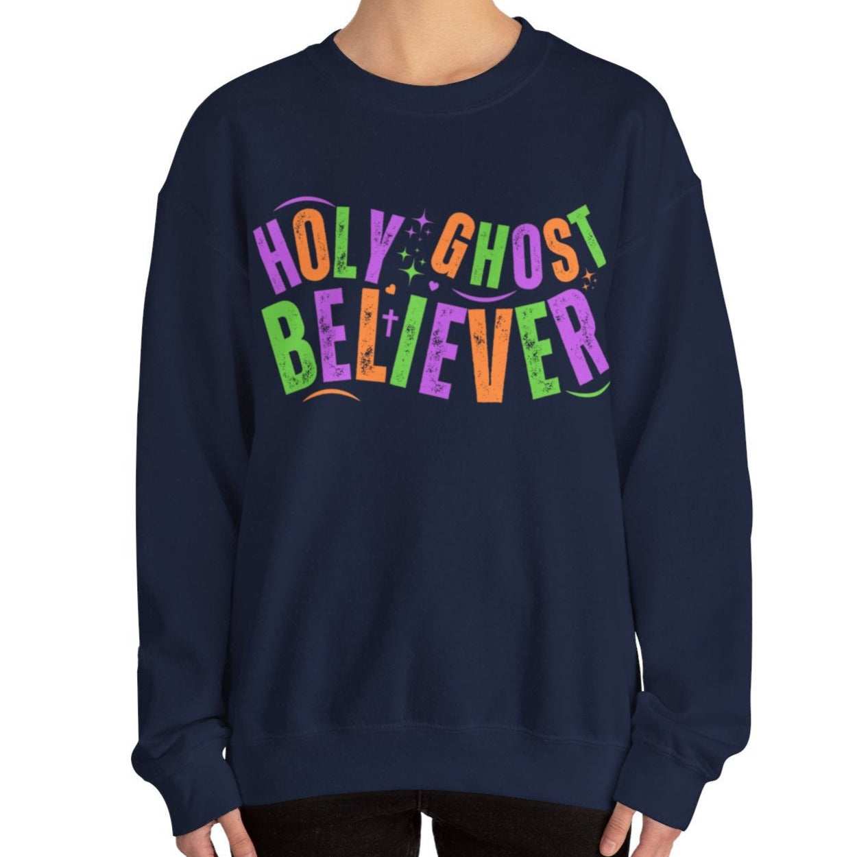 Women's Heavy Sweatshirt - "Holy Ghost Believer" Halloween Colors Graphic Pullover