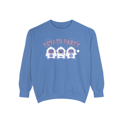 Comfort Colors Garment-Dyed Sweatshirt - 'Yeti to Party' Trio of Cute Yetis Pullover - Eddy and Rita