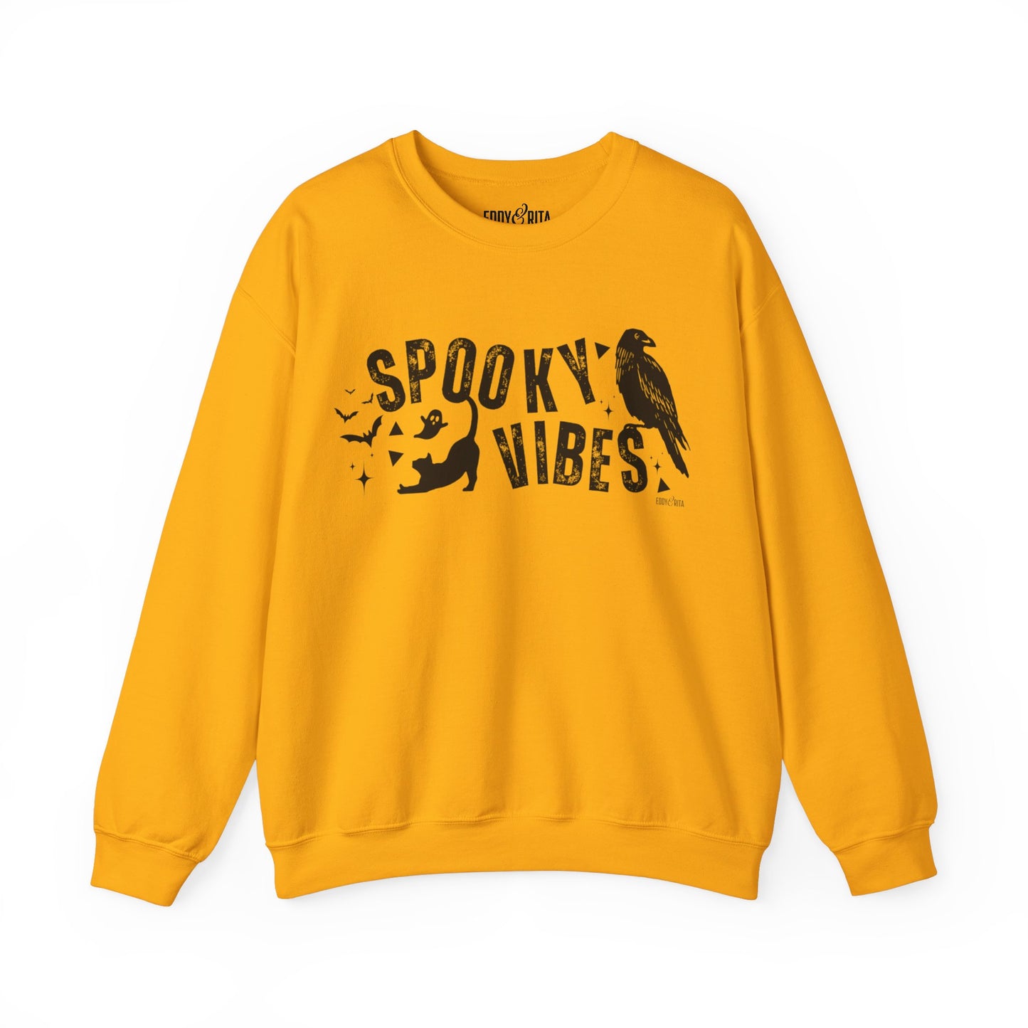 Eddy and Rita Women's Heavy Crewneck Sweatshirt - "Spooky Vibes" Halloween Graphic Pullover