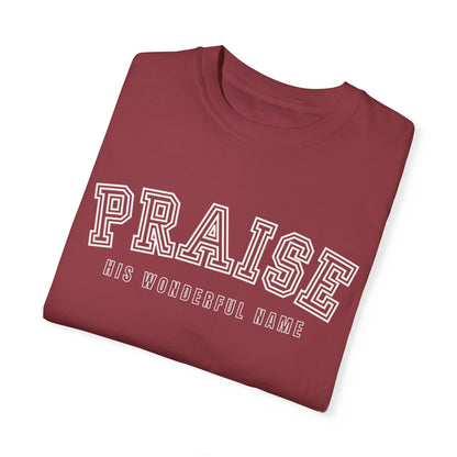 Eddy and Rita Women's Comfort Colors T-Shirt - "Praise His Wonderful Name" Soft Cotton Christian Graphic Tee