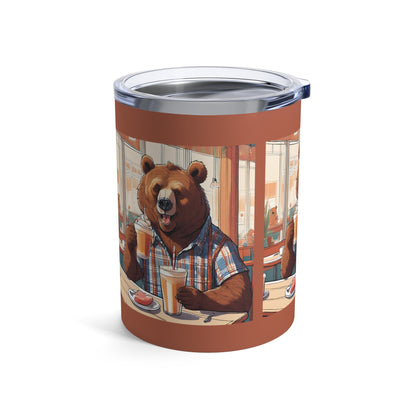 10oz Stainless Steel Tumbler with Lid - Bear Sipping Latte Design - Eddy and Rita