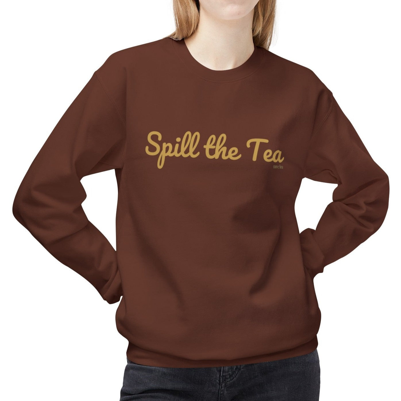 Eddy and Rita Women's Midweight Crewneck Sweatshirt - "Spill the Tea" Retro Graphic Pullover