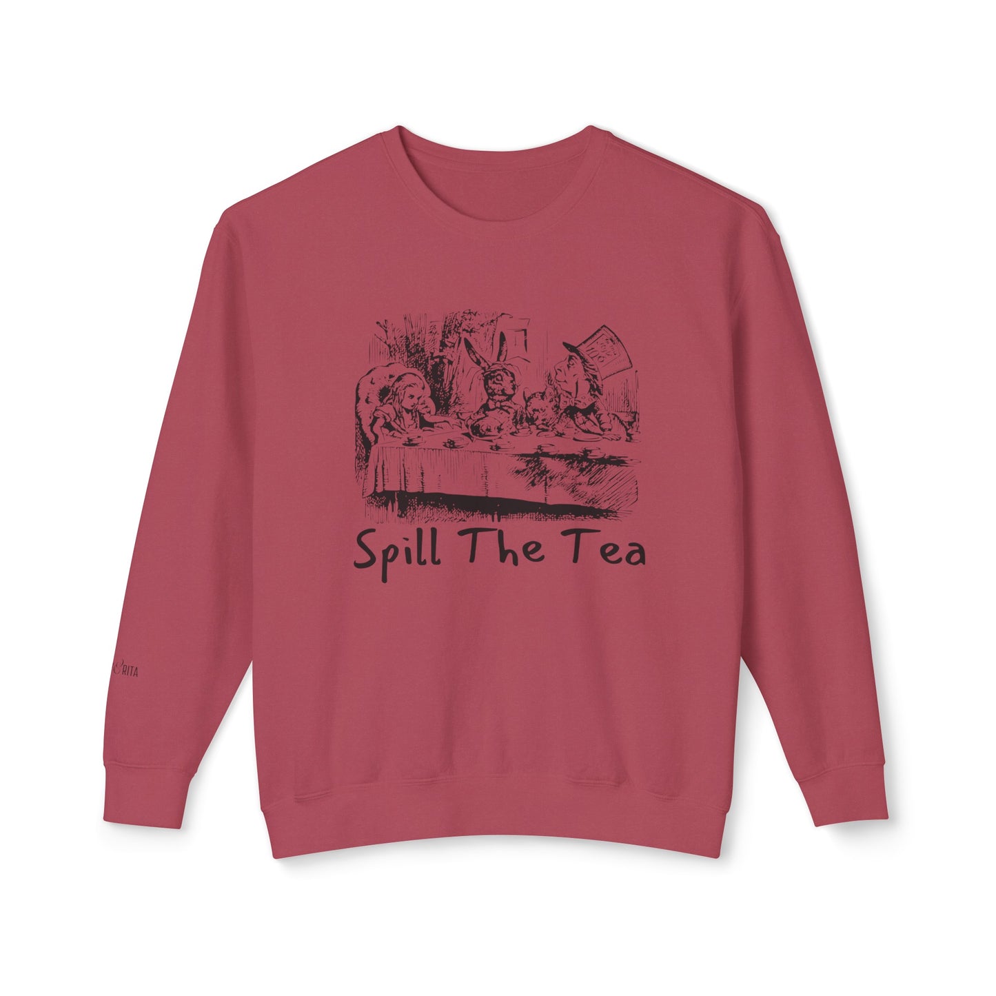 Eddy and Rita Women's Lightweight Crewneck Sweatshirt - "Spill the Tea" Retro Alice In Wonderland Graphic