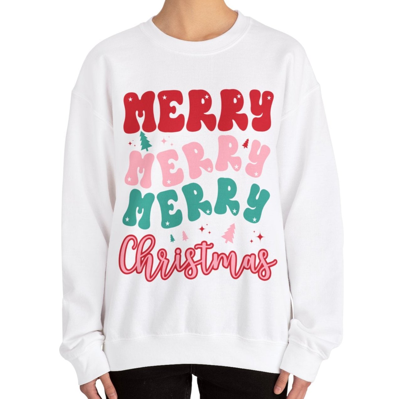 Women's Heavy Sweatshirt – "Merry Merry Merry Christmas" Festive Holiday Graphic Sweatshirt