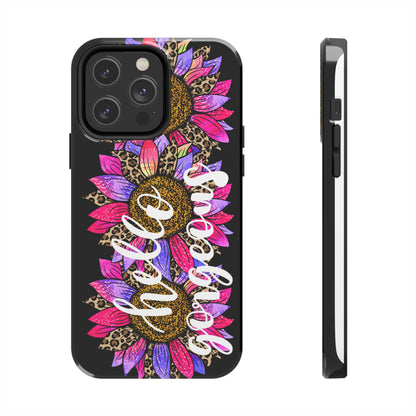 Hello Gorgeous Pink Purple Leopard Sunflowers iPhone Case - Stylish Floral Protective Cover