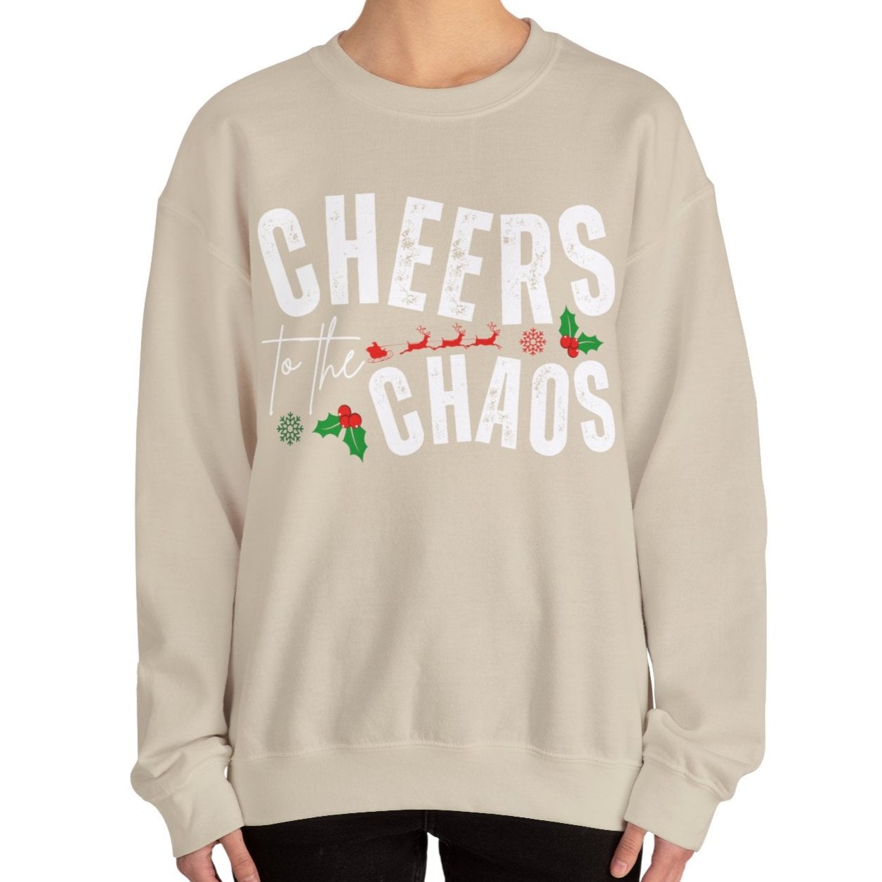 Women's Heavy Sweatshirt – "Cheers to the Chaos" Fun and Playful Winter Graphic Sweatshirt