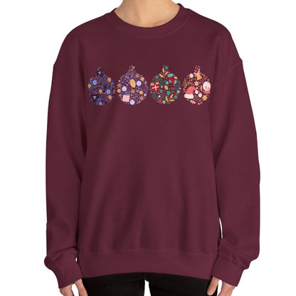 Women’s Heavy Sweatshirt – Four Ornate Christmas Ornaments Design | Cozy and Festive Holiday Pullover