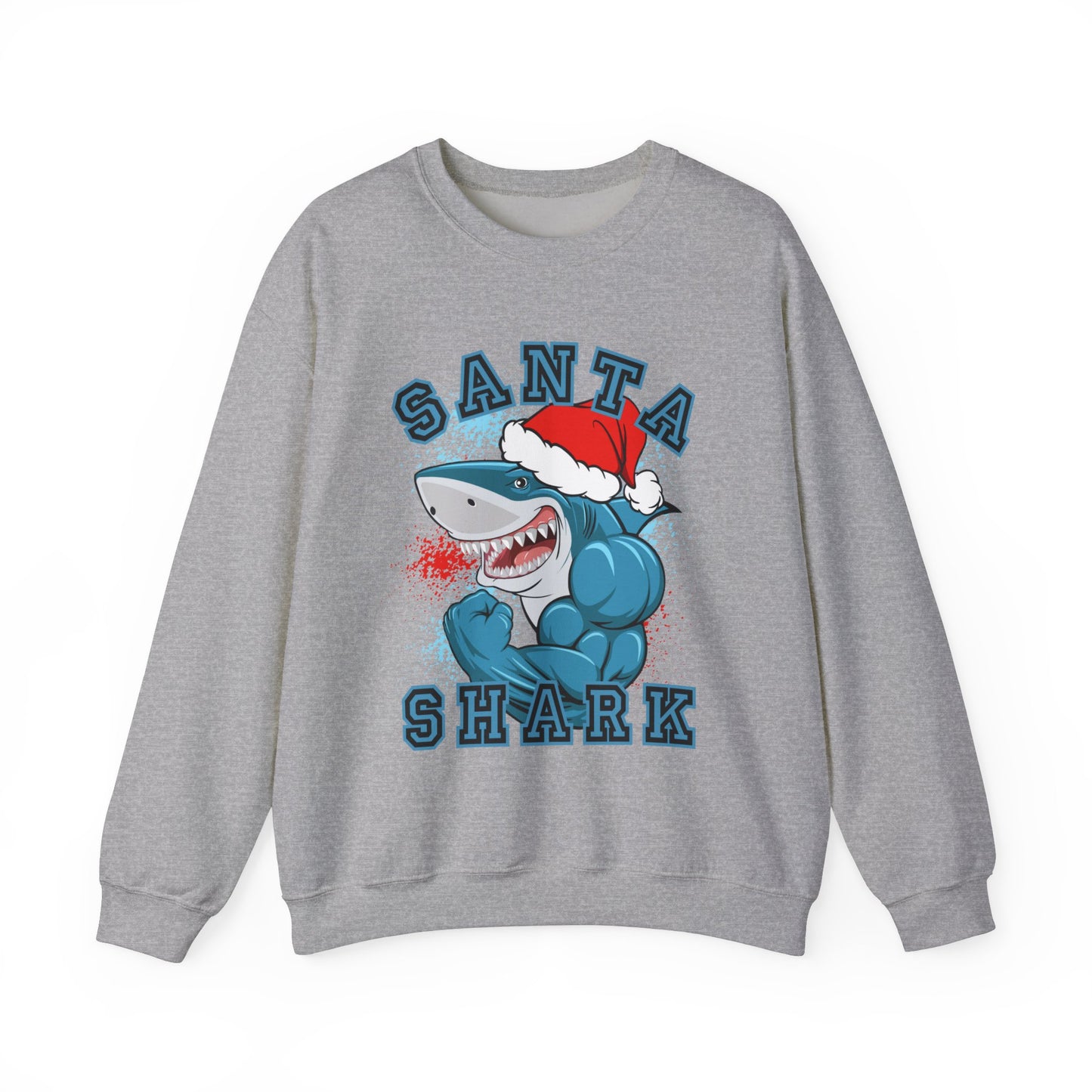 Ugly Men's Christmas Sweatshirt: Santa Shark - Festive and Fun Muscle-Bound Shark Design