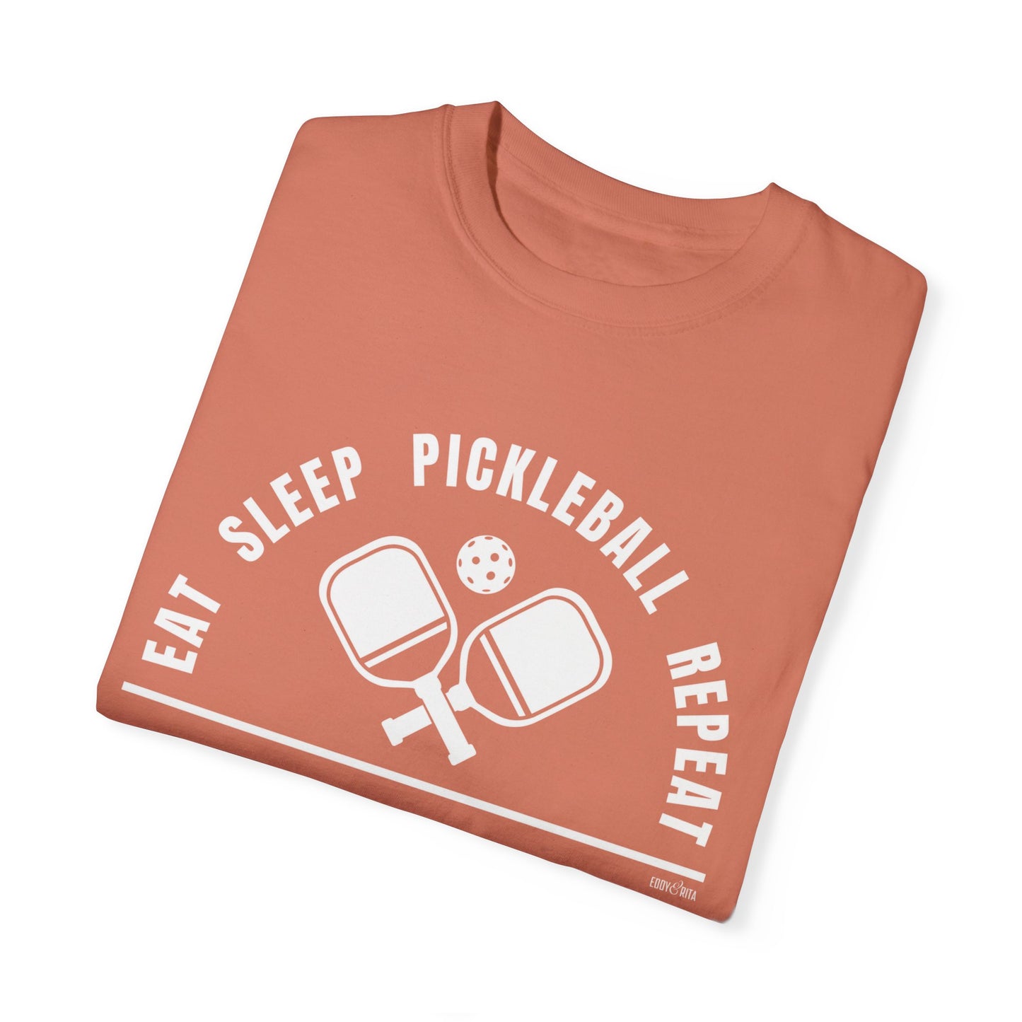 Eddy and Rita Women's Comfort Colors T-Shirt - "Eat Sleep Pickleball Repeat" Colorful Graphic Tee for Pickleball Enthusiasts