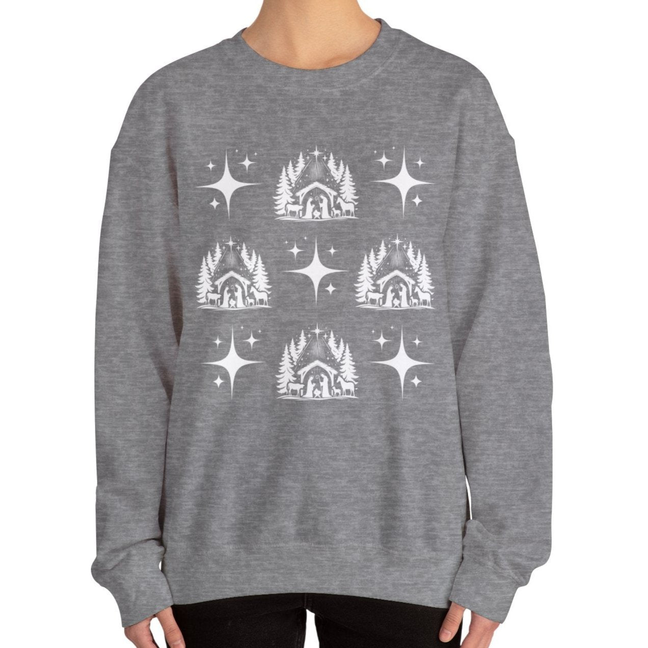 Women's Heavy Sweatshirt – "Christmas Nativity" Faith-Inspired Holiday Graphic Sweatshirt