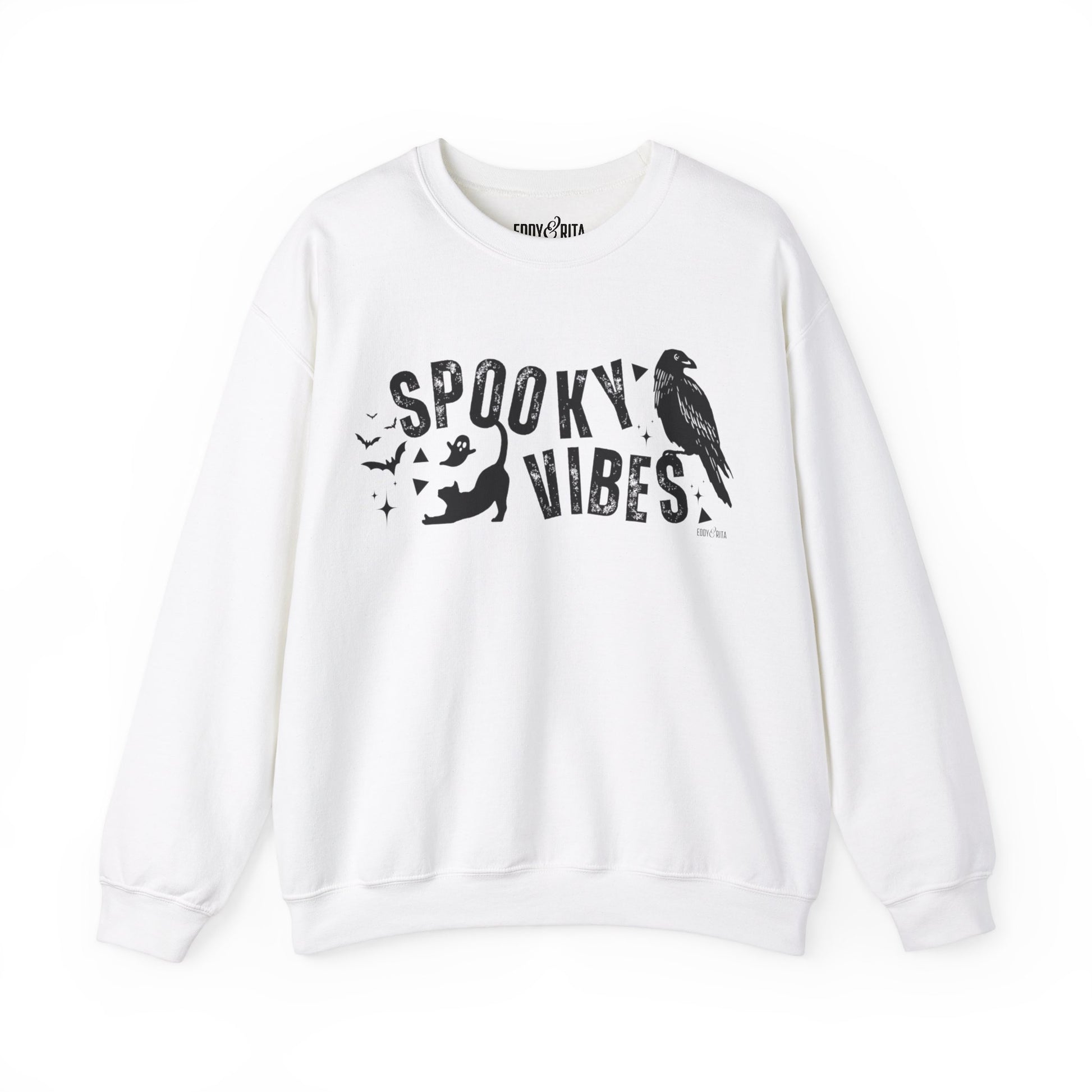 Eddy and Rita Women's Heavy Crewneck Sweatshirt - "Spooky Vibes" Halloween Graphic Pullover