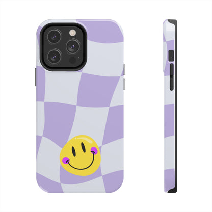 Light Purple Checked Smiley Face Cell Phone Case - Cheerful and Stylish Protective Cover