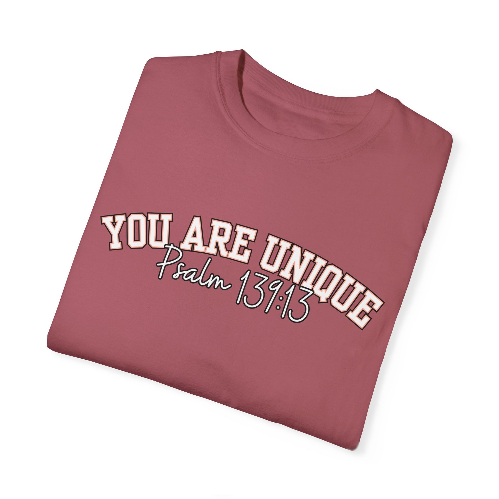 Women's Comfort Colors Tee: 'You Are Unique - Psalm 139:13' Inspirational Christian Shirt for Stylish Comfort! - Eddy and Rita