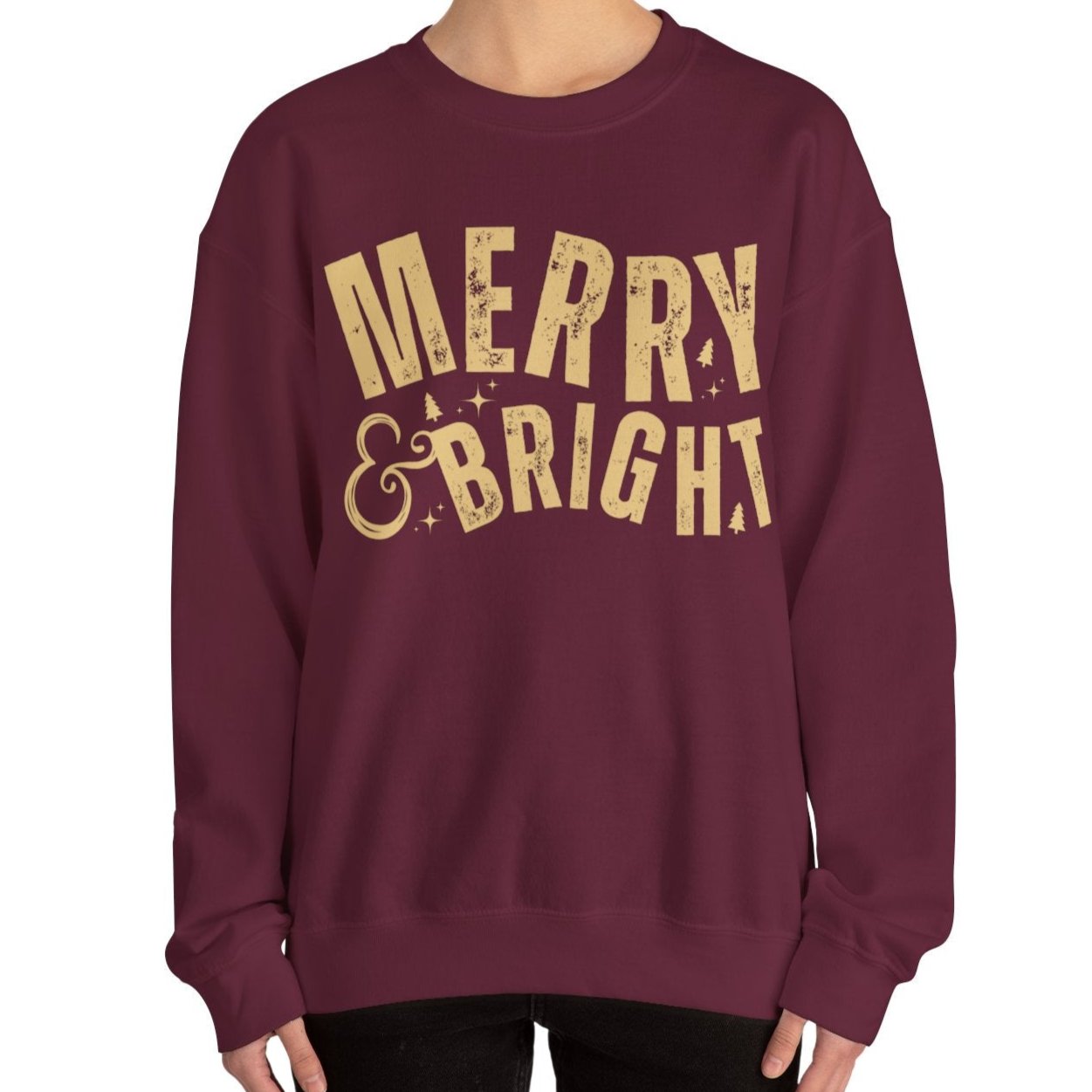 Women's Heavy Sweatshirt – "Merry and Bright" Festive Christmas Graphic Sweatshirt