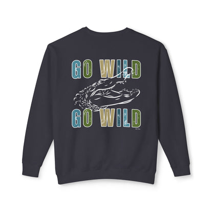 Eddy and Rita Men's Comfort Lightweight Crewneck Sweatshirt - "Go Wild" Alligator Graphic