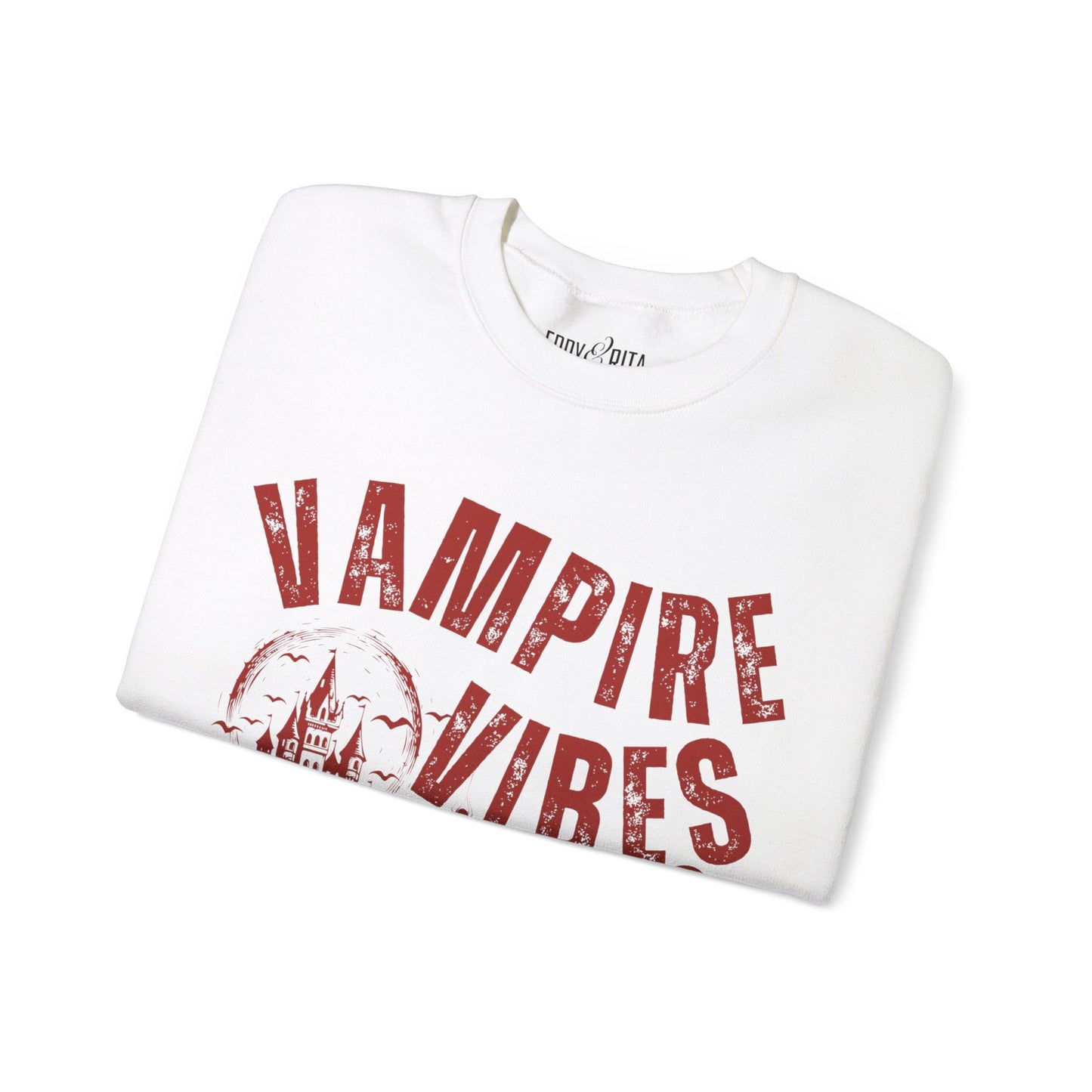 Eddy and Rita Women's Heavy Crewneck Sweatshirt - "Vampire Vibes" Halloween Graphic Pullover