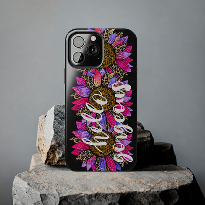 Hello Gorgeous Pink Purple Leopard Sunflowers iPhone Case - Stylish Floral Protective Cover