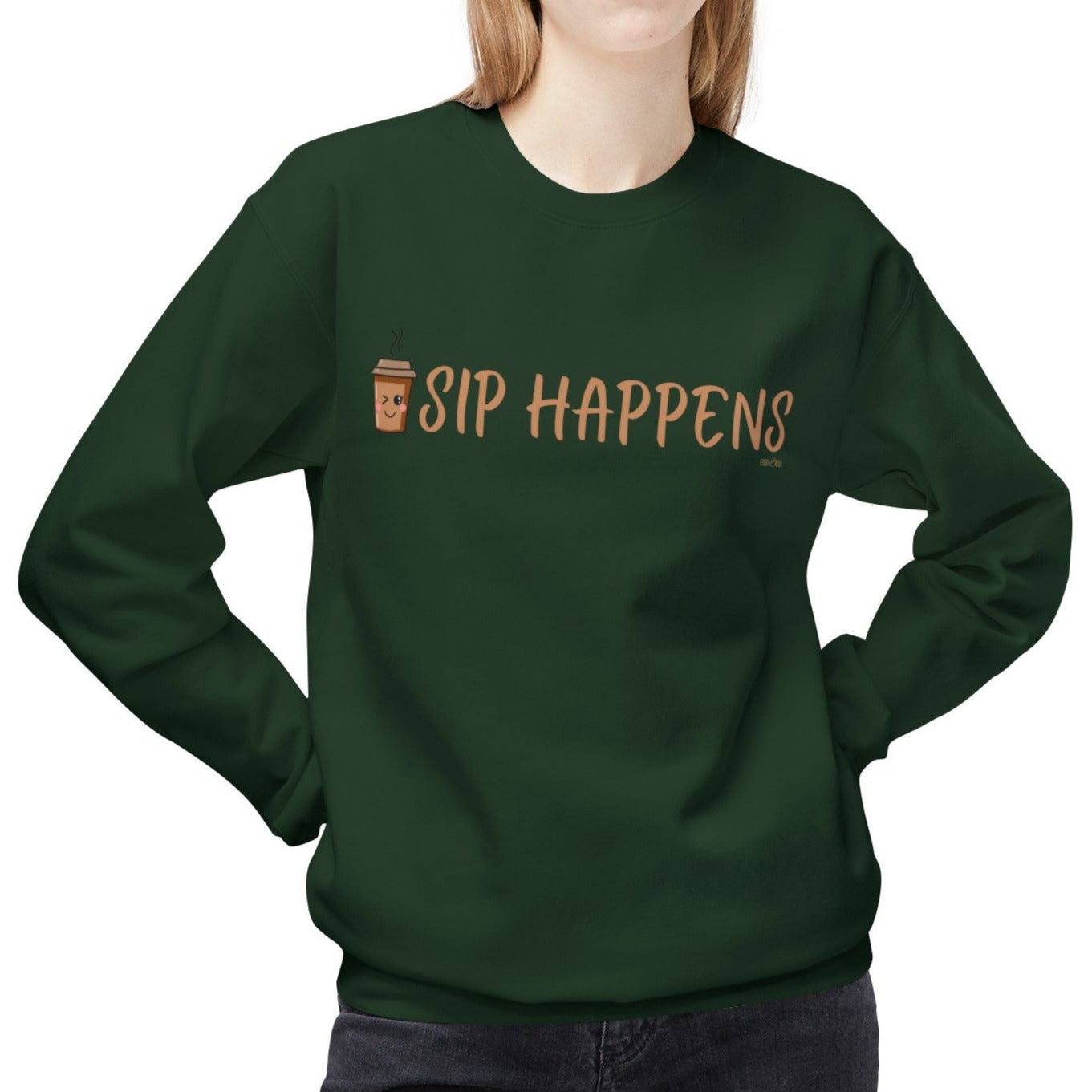 Eddy and Rita Women's Midweight Crewneck Sweatshirt - "Sip Happens" Fun Graphic Pullover