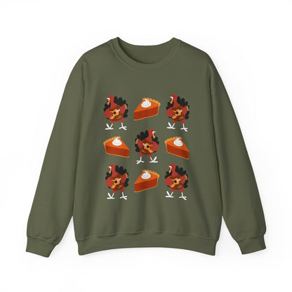 Women's Heavy Sweatshirt – "Turkeys and Pies Gobble Gobble" Fun Thanksgiving Graphic Sweatshirt