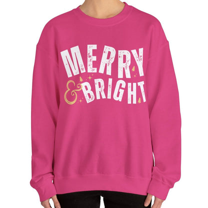 Women's Heavy Sweatshirt – "Merry and Bright" Festive Christmas Graphic Sweatshirt