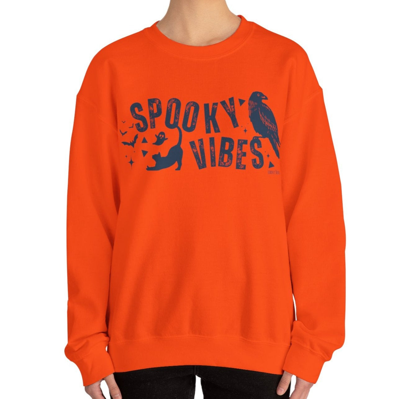 Eddy and Rita Women's Heavy Crewneck Sweatshirt - "Spooky Vibes" Halloween Graphic Pullover