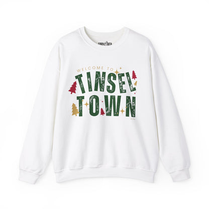 Women's Heavy Sweatshirt – "Tinsel Town" Fun and Festive Christmas Graphic Sweatshirt