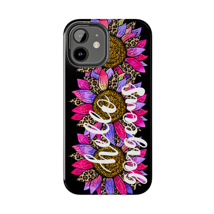 Hello Gorgeous Pink Purple Leopard Sunflowers iPhone Case - Stylish Floral Protective Cover