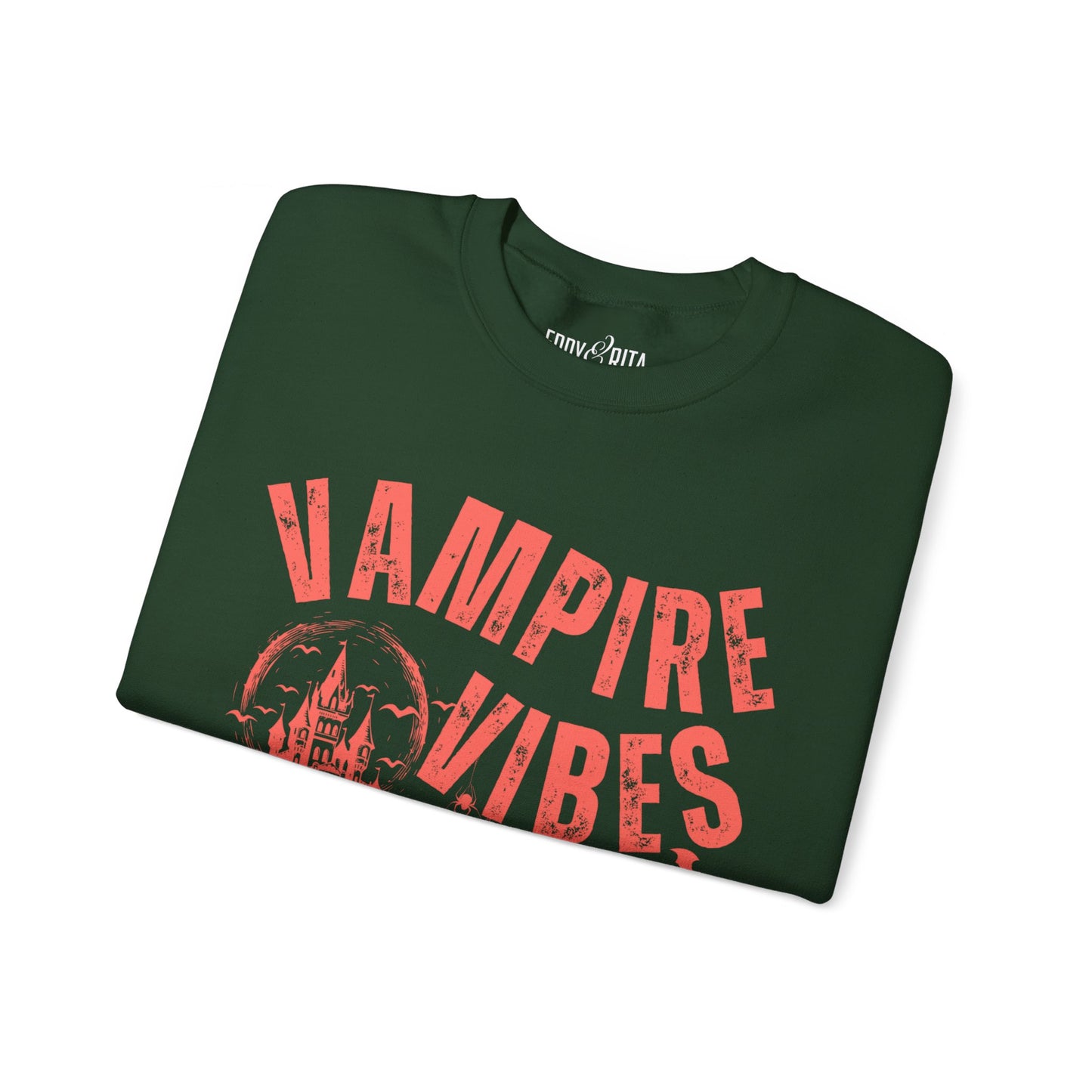 Eddy and Rita Women's Heavy Crewneck Sweatshirt - "Vampire Vibes" Halloween Graphic Pullover