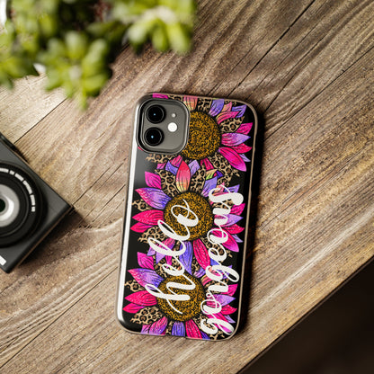 Hello Gorgeous Pink Purple Leopard Sunflowers iPhone Case - Stylish Floral Protective Cover