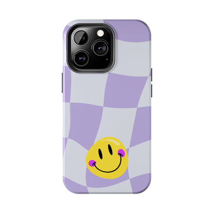 Light Purple Checked Smiley Face Cell Phone Case - Cheerful and Stylish Protective Cover