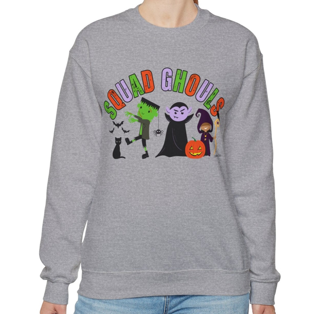 Eddy and Rita Women's Heavy Sweatshirt - "Squad Ghouls" with Halloween Monsters for Halloween