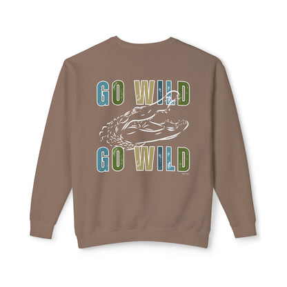 Eddy and Rita Men's Comfort Lightweight Crewneck Sweatshirt - "Go Wild" Alligator Graphic