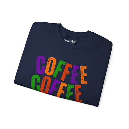 Women's Heavy Sweatshirt - "Coffee Coffee Coffee" Halloween Colors Graphic Pullover