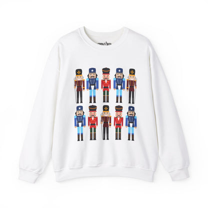 Women's Heavy Sweatshirt – "10 Nutcrackers" Festive Christmas Graphic Sweatshirt