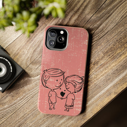 Romantic Couple Holding Hands Line Drawing Cell Phone Case - Rose Colored Love Cover