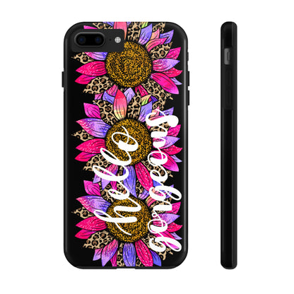 Hello Gorgeous Pink Purple Leopard Sunflowers iPhone Case - Stylish Floral Protective Cover