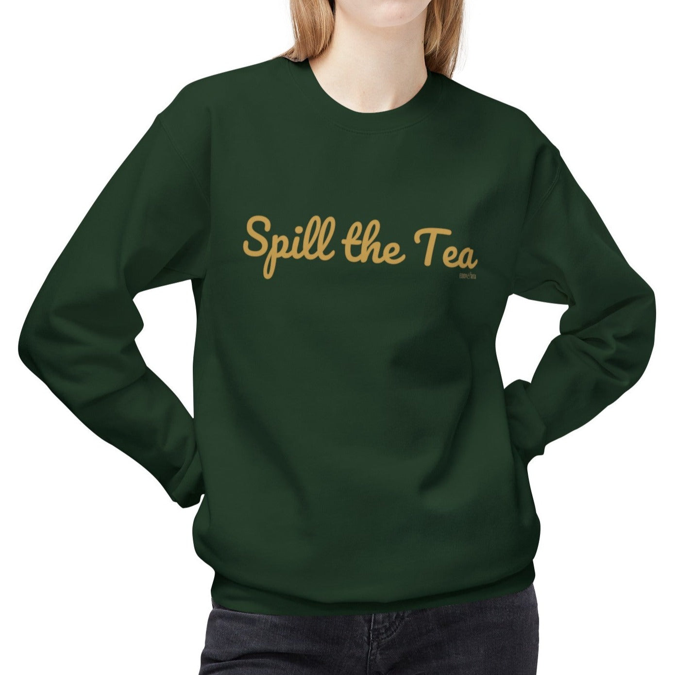 Eddy and Rita Women's Midweight Crewneck Sweatshirt - "Spill the Tea" Retro Graphic Pullover