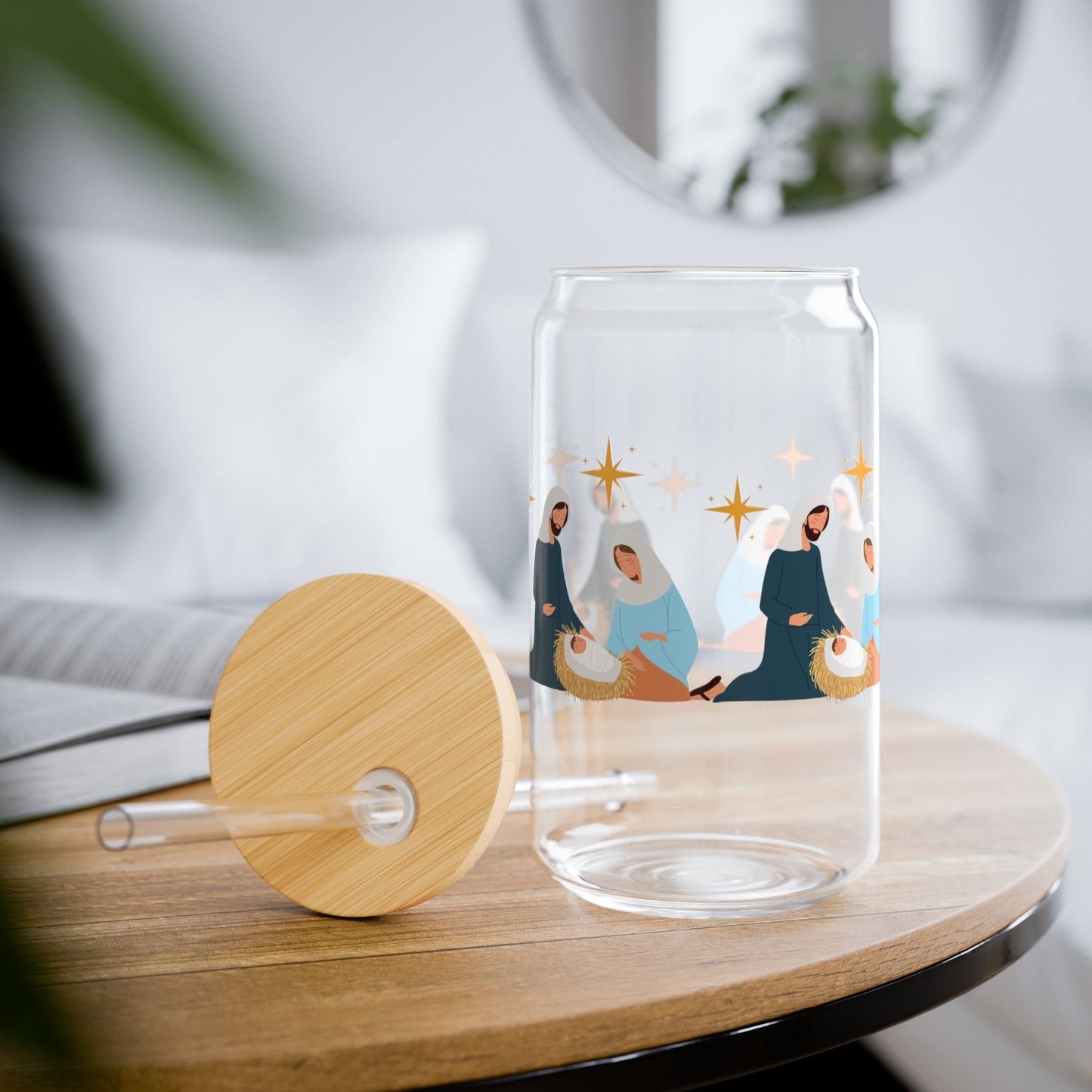 16 oz Sipper Glass – “Nativity” Design | Elegant and Inspirational Christmas Glassware