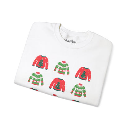 Women's Heavy Sweatshirt – "Festive Christmas Sweaters" Fun Holiday Graphic Sweatshirt