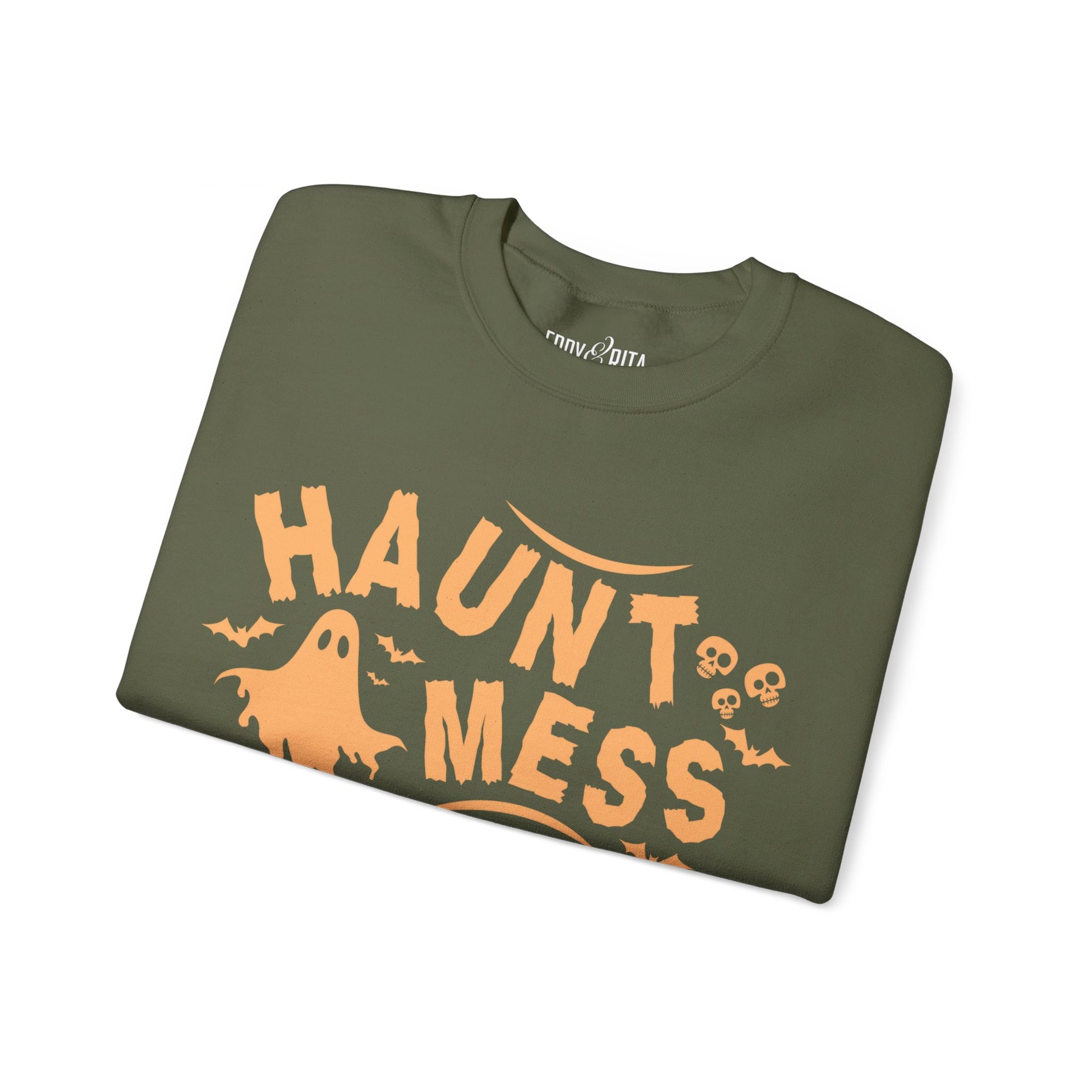 Eddy and Rita Women's Heavy Crewneck Sweatshirt - "Haunt Mess" Halloween Graphic Pullover