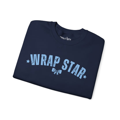 Women's Heavy Sweatshirt – "Wrap Star" Fun Holiday Gift Wrapping Graphic Sweatshirt