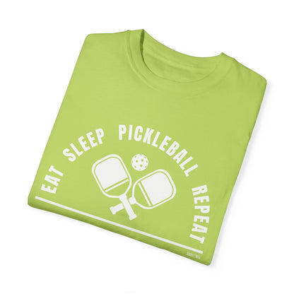 Eddy and Rita Women's Comfort Colors T-Shirt - "Eat Sleep Pickleball Repeat" Colorful Graphic Tee for Pickleball Enthusiasts